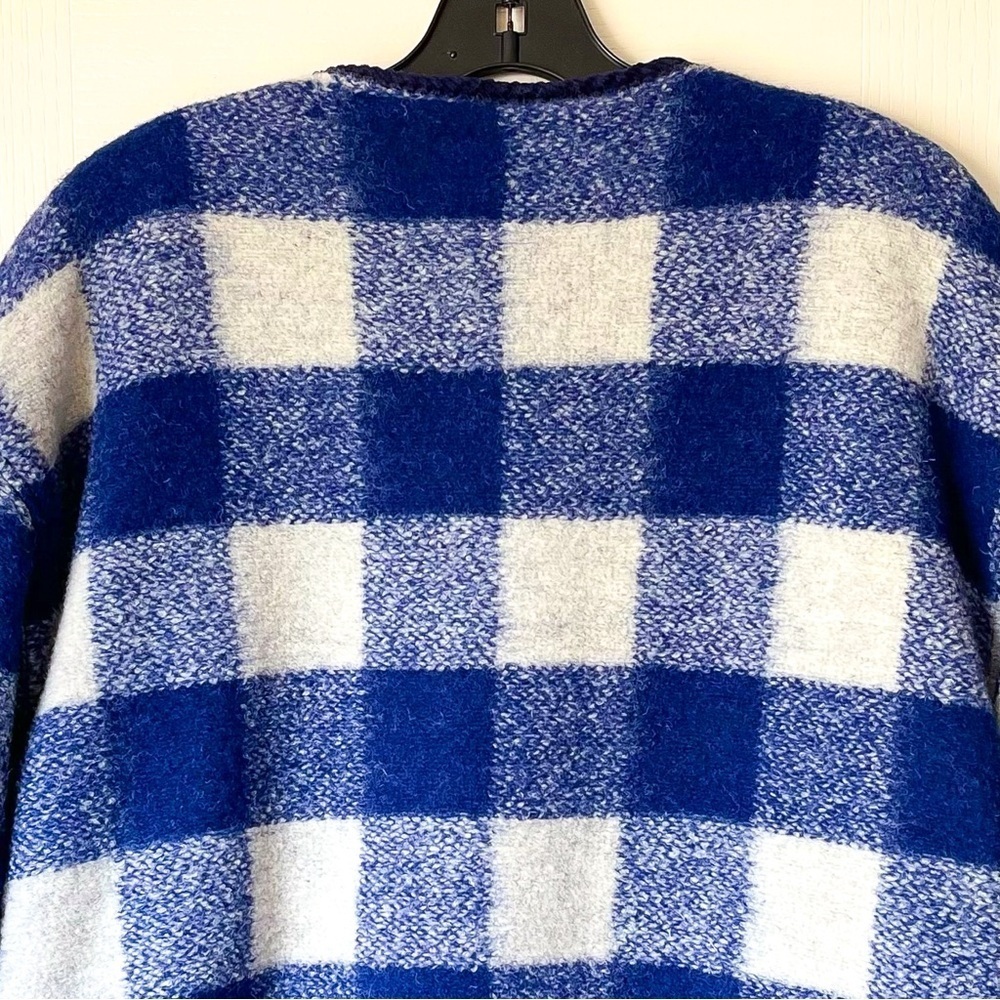 Sézane Farel Wool Check Reversible Jacket Blue Ecru 40 NWT - Picture 7 of 11